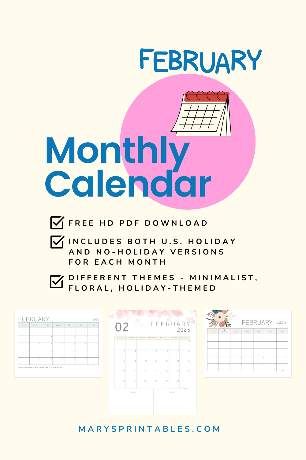 Printable February Calendar Free Stylish Designs