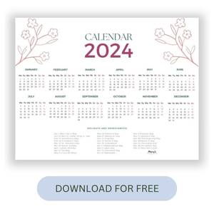 Printable Yearly Calendar for Free in 2024