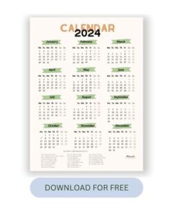 Printable Yearly Calendar for Free in 2024